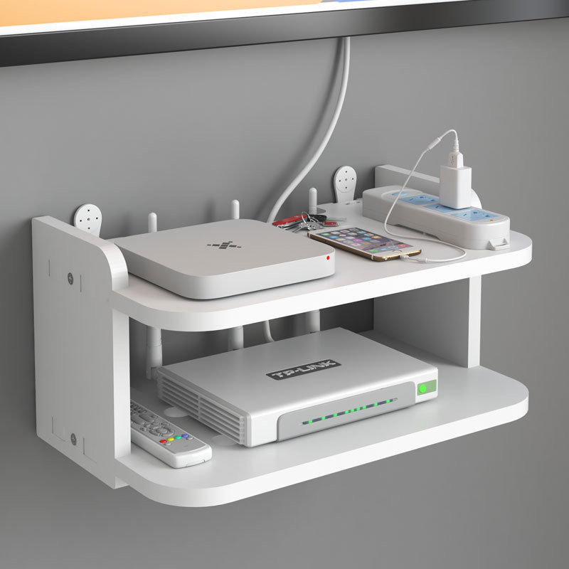 ชั้นวางติดผนัง ที่วางกล่องwifi ชั้นวางเราเตอร์ไม่เจาะผนัง PVC Router Rack
