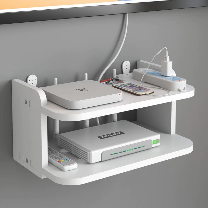 ชั้นวางติดผนัง ที่วางกล่องwifi ชั้นวางเราเตอร์ไม่เจาะผนัง PVC Router Rack