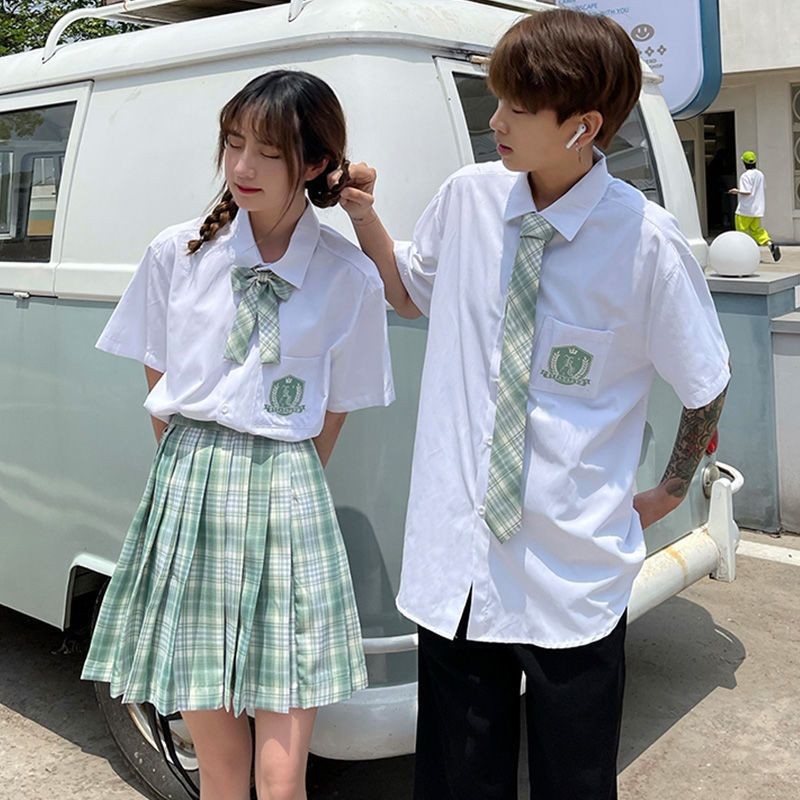 DK制服衬衫JK衬衣毕业季校园风班服套装情侣半袖徽章刺绣新款DK Uniform Shirt JK Shirt Graduation Season Campus20250604