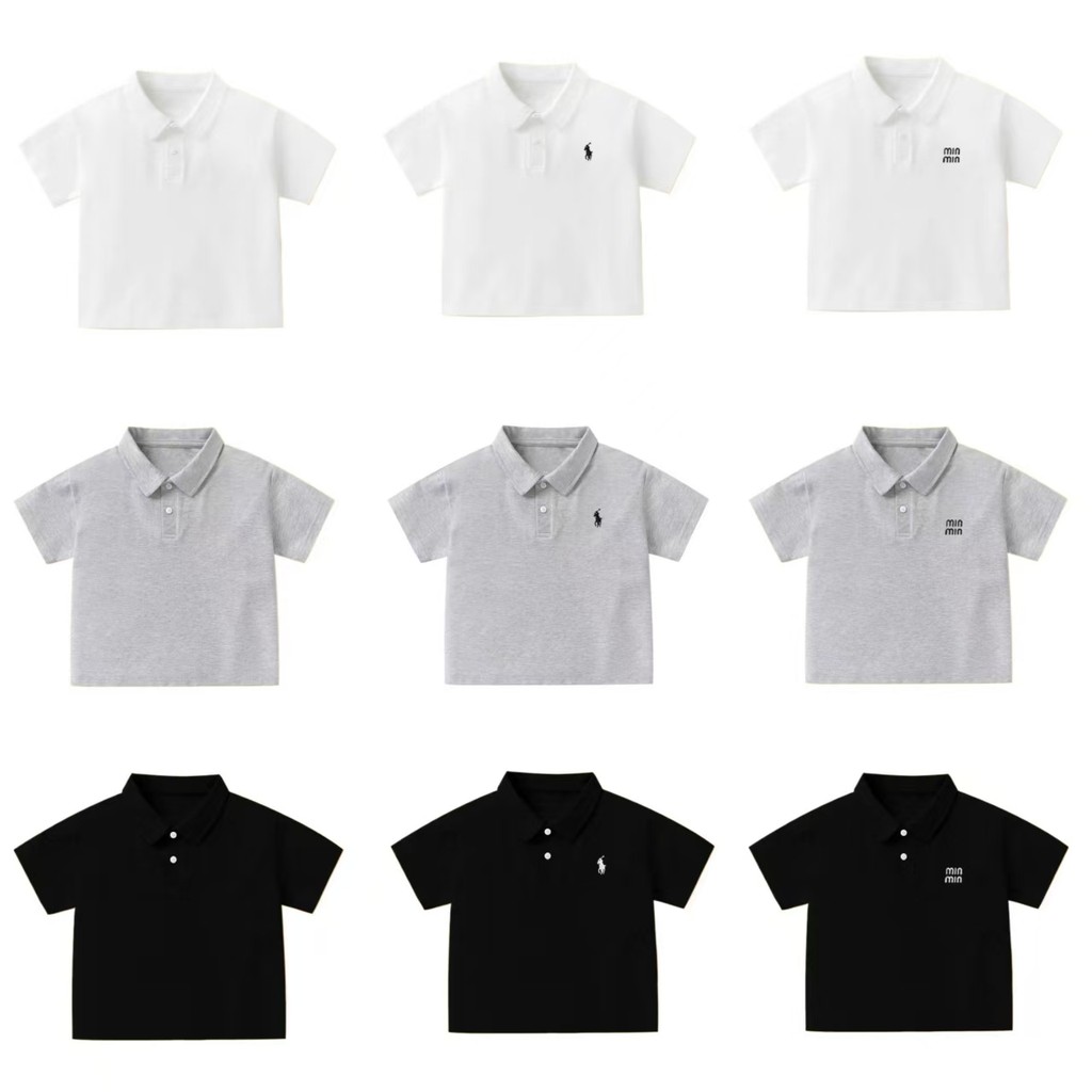 เด็กเสื้อโปโลแขนสั้นเสื้อยืดเด็กโปโลสีขาวถักฤดูร้อนสไตล์ใหม่สีเทาสีดําปกสาวชุดนักเรียน-0606