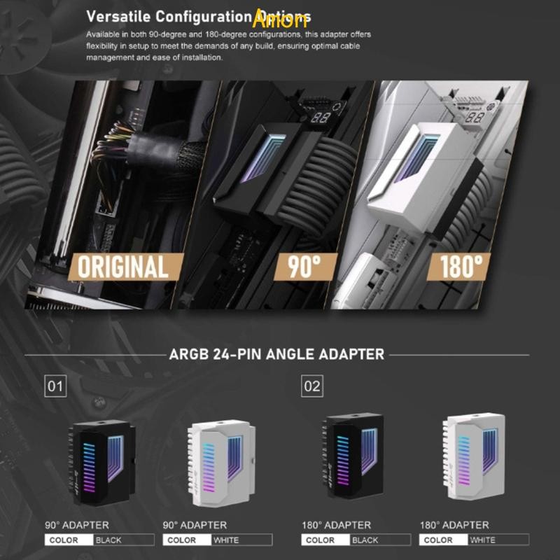 อะแดปเตอร์ไฟ Amon 180 องศา 24Pin พร้อมเอฟเฟกต์ ARGB สําหรับเสริมสุนทรียภาพพีซี