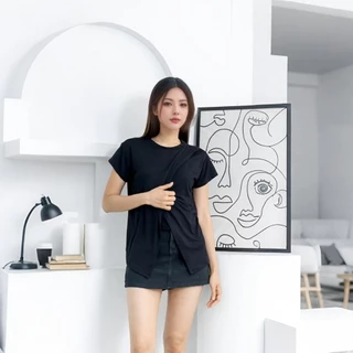 เสื้อให้นมบุตรลายเรียบ ผ้าฝ้ายแท้ สำหรับออกนอกบ้าน