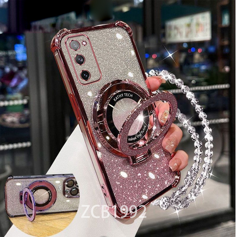 ยอดนิยม Case สําหรับ Samsung S20 S21 FE S21 S22 PLUS S21 S22 ULTRA TPU สี่มุม Anti Drop Flash Powder โปร่งใสเคสโทรศัพท์วงเล็บแม่เหล็กสร้อยข้อมือคริสตัล
