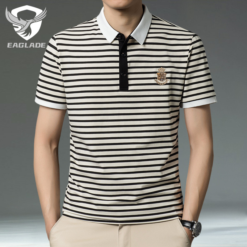 EAGLADE เสื้อยืดโปโลผู้ชายคอปกระบายอากาศ K6610 สีขาว K11