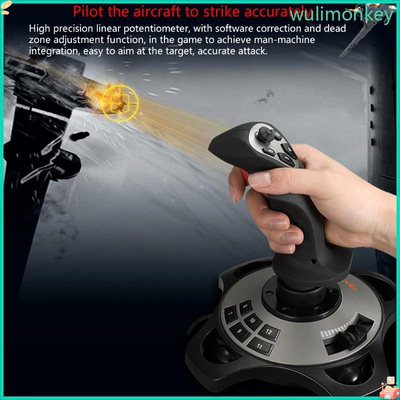 WU PXN-2113 จอยสติ๊กเที่ยวบินเกมการสั่นสะเทือนจอยสติ๊กเที่ยวบินสายชาร์จ USB เหมาะสําหรับ PC สําหรับ Windows 2000 XP 7 8 VI