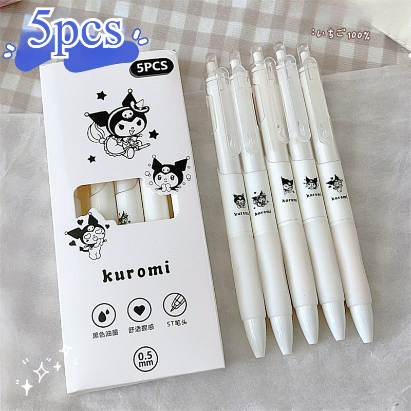💕ขายดีที่สุด ซานริโอ 5pcs ปากกาสีขาวขนาดเล็ก เจลปากกา st เติมกดปากกาปากกาสอบ 0.5 มม.สีดําปากกาลายเซ็น