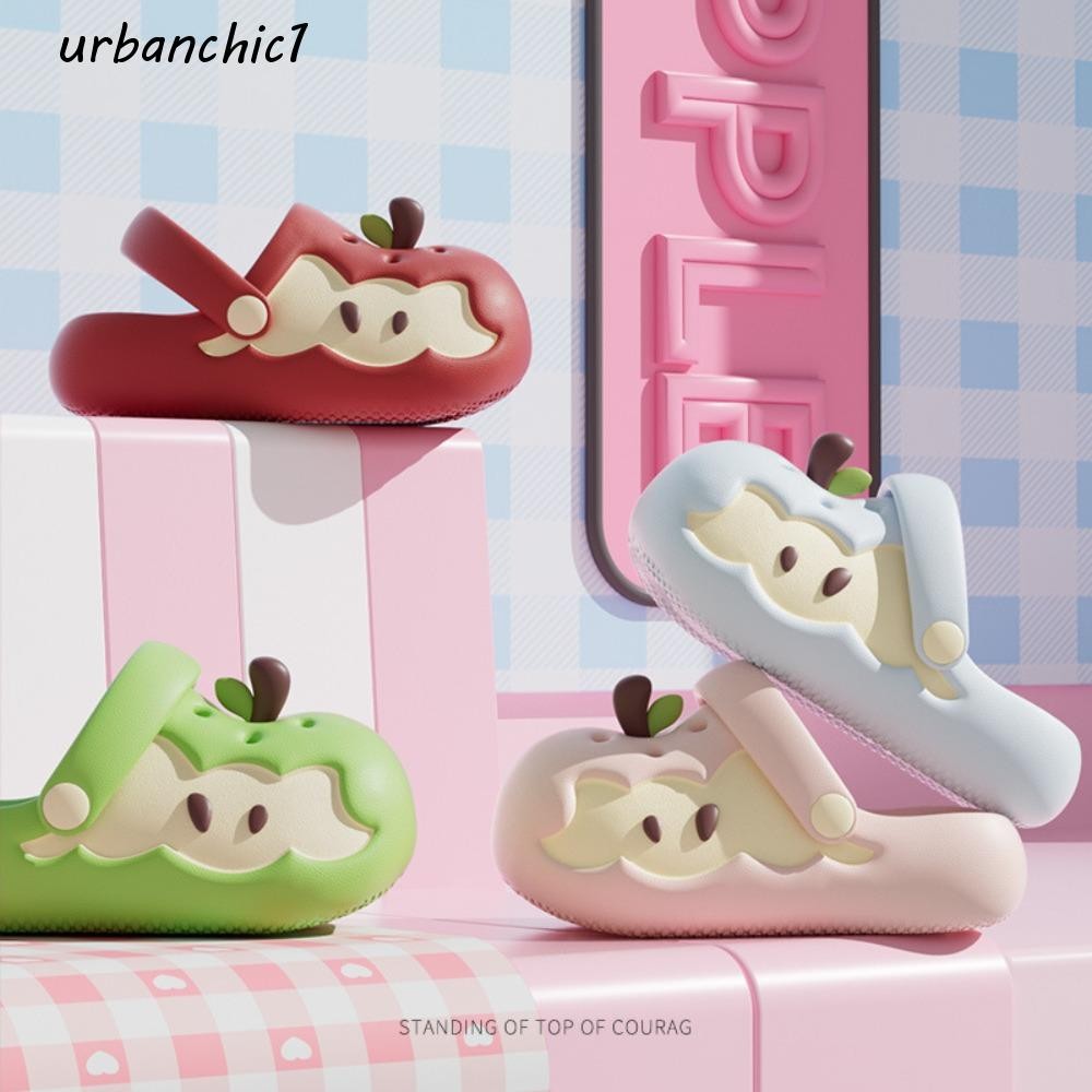 URBANCHIC รองเท้าแตะสไลด์ผลไม้ 3D, การ์ตูนรองเท้าแตะพื้นแบนหนา, สนุกลื่น_soft creative eva hollow out รองเท้ากลางแจ้ง