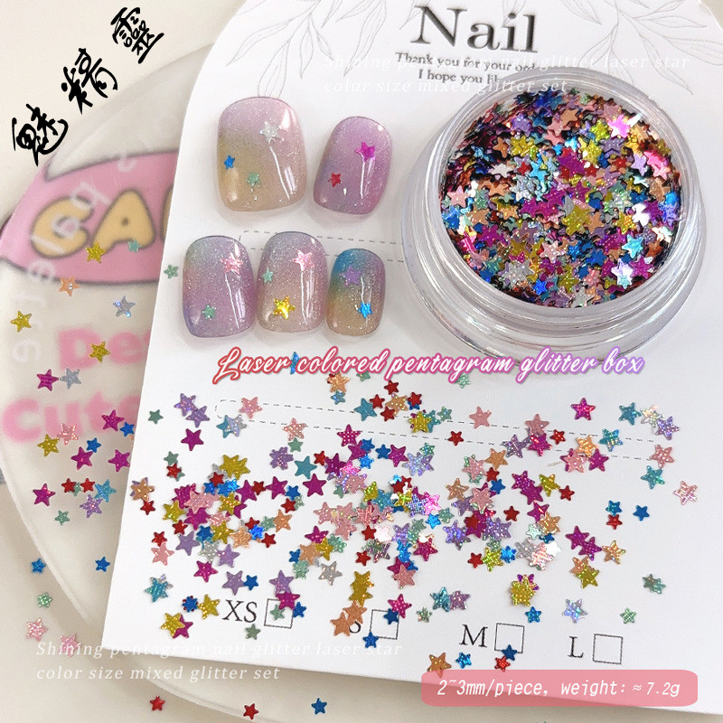 สติกเกอร์ติดเล็บ DIY แบบบางเฉียบ ผสมเลื่อมดาวห้าแฉกหลากสีสัน