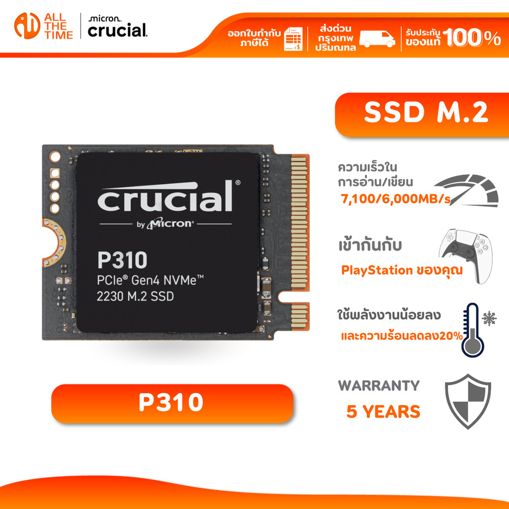 CRUCIAL P310 1TB 2TB PCIe Gen4 NVMe 2230 M.2 SSD ความเร็วสูงสุด 7100/6000MB/s (เอสเอสดี)
