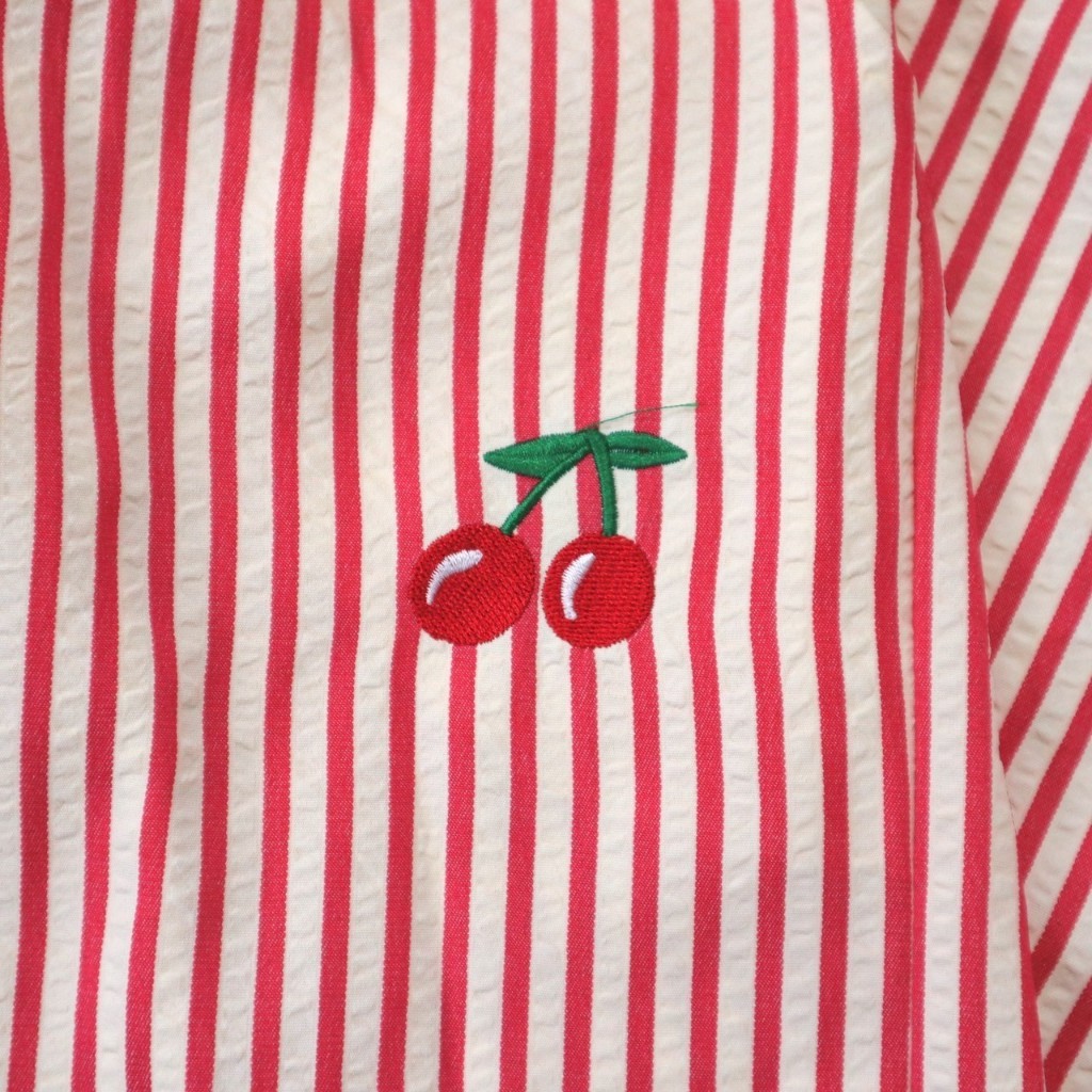 กางเกงขายาว 9ส่วน ไซส์ใหญ่ ทรงขากระบอกใหญ่ ลายริ้วลายทาง ปักลายCherry ผ้าบับเบิ้ล เนื้อผ้านิ่ม ทรงสวยแมทช์ง่าย pb921# - รูปที่ 2