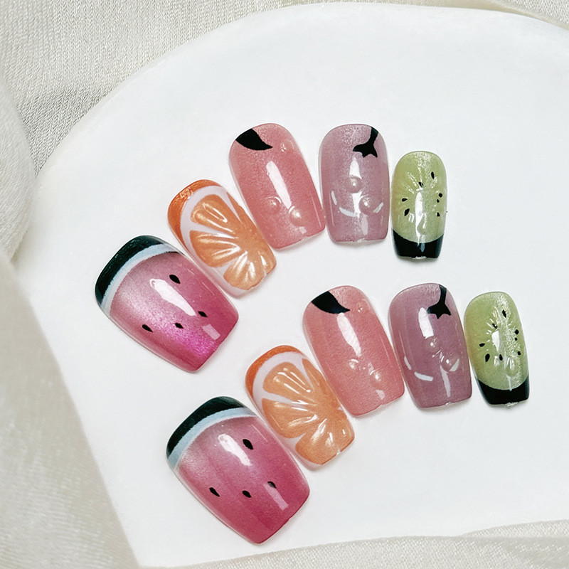 10PCS Handmade กดบนเล็บ Sweet Cats Eye เล็บปลอมสั้น FM049