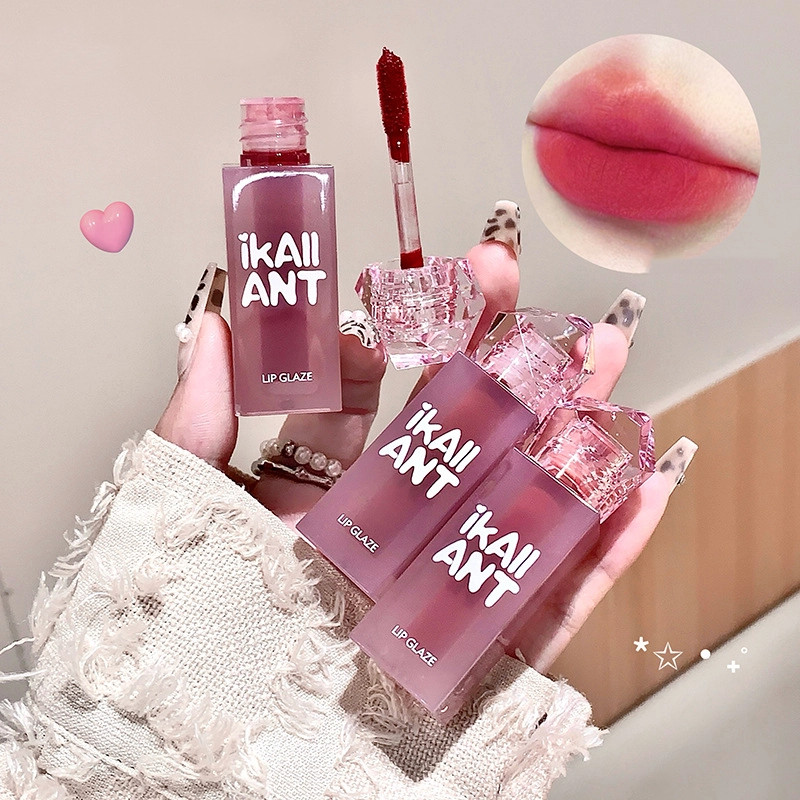 Ikallant Transparent Tube Matte Lip Gloss Lip Glaze ลิปสติก Long-lasting Waterproof Lip Mud
