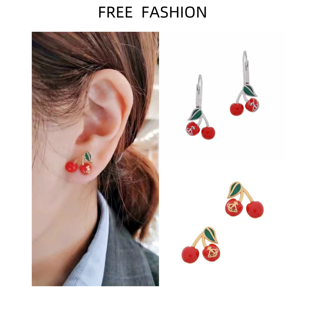 VIVIE Little Cherry Half-Faced Saturn ต่างหูหญิง