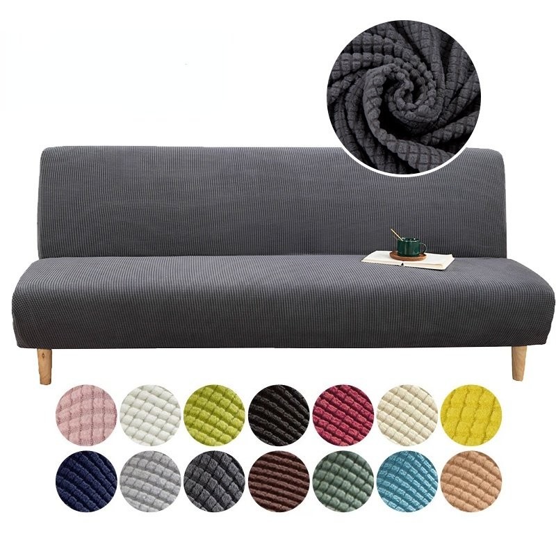 Jacquard Sofa Bed Cover Spandex Solid Color Armless Sofa Covers Stretch Polar Fleece Elastic Integra