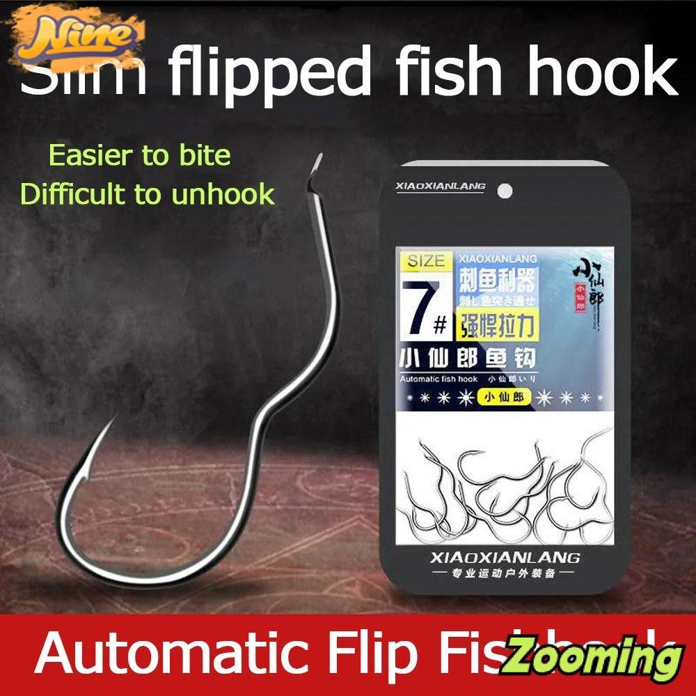 ZOOMING 12 ชิ้น/แพ็คอัตโนมัติ Flip Fishhook, Sharp Barbed เหล็กคาร์บอนสูงตะขอตกปลา, Creative Anti Slip Fishing Tackle ปลาคาร์พ