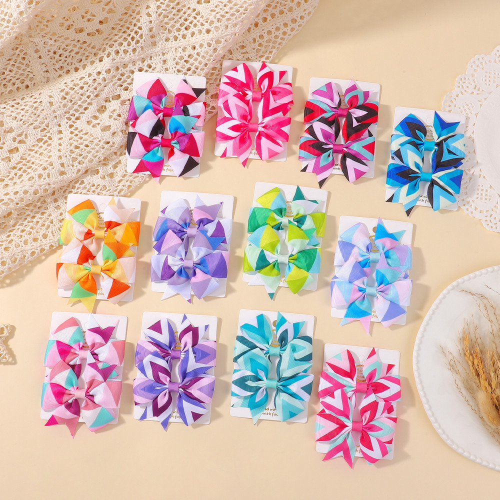 2 ชิ้น/ล็อตสาวพิมพ์ที่มีสีสันอุปกรณ์เสริมผมคลิปผม Handmade Bows คลิปผม Pin Kawaii เด็กอุปกรณ์เสริม