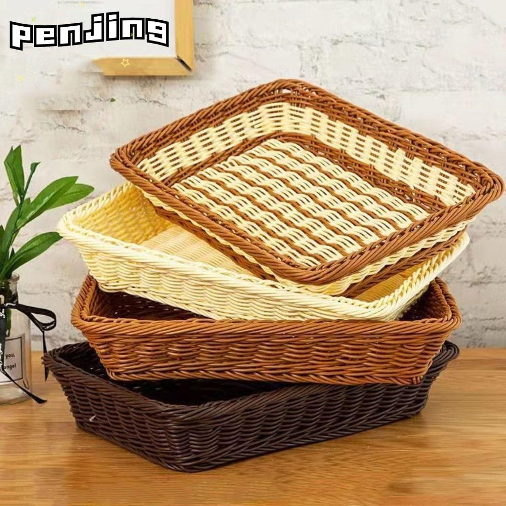 จี้ ตะกร้าเก็บห้องครัว,ทอแบบสี่เหลี่ยมผืนผ้าแสดงตะกร้า,ผักสร้างสรรค์ขนมขนมขนมพลาสติกจิปาถะออแกไนเซอร์ขนมปังถาดผลไม้ร้านบ้าน