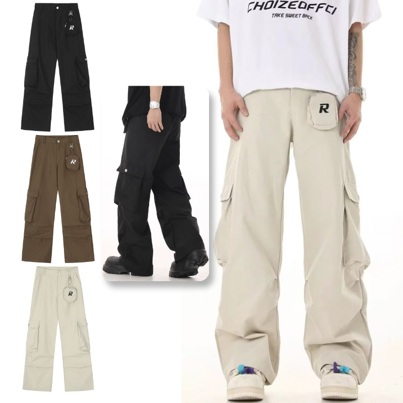 แพนโนเฟลซัส กางเกงคาร์โก้ผู้ชายแฟชั่นอเมริกันย้อนยุคหลวมสบายๆเทรนด์แบรนด์สไตล์เป็นกลาง