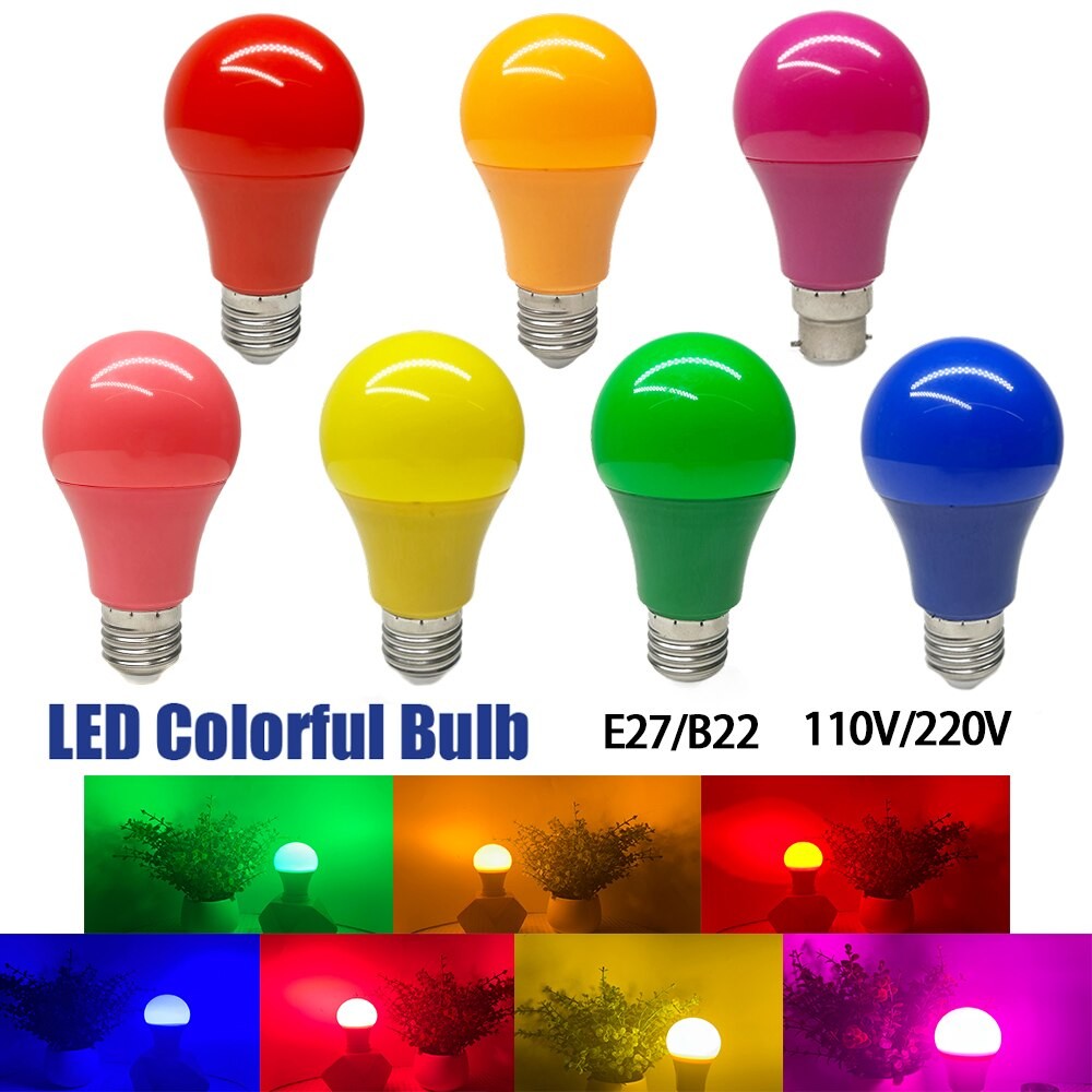 การจัดส่งที่รวดเร็ว A60 หลอดไฟสีสันสดใส E27 B22 5W ไฟ LED สี Mutil Bul AC220V ตกแต่งบ้านบาร์ KTV Party