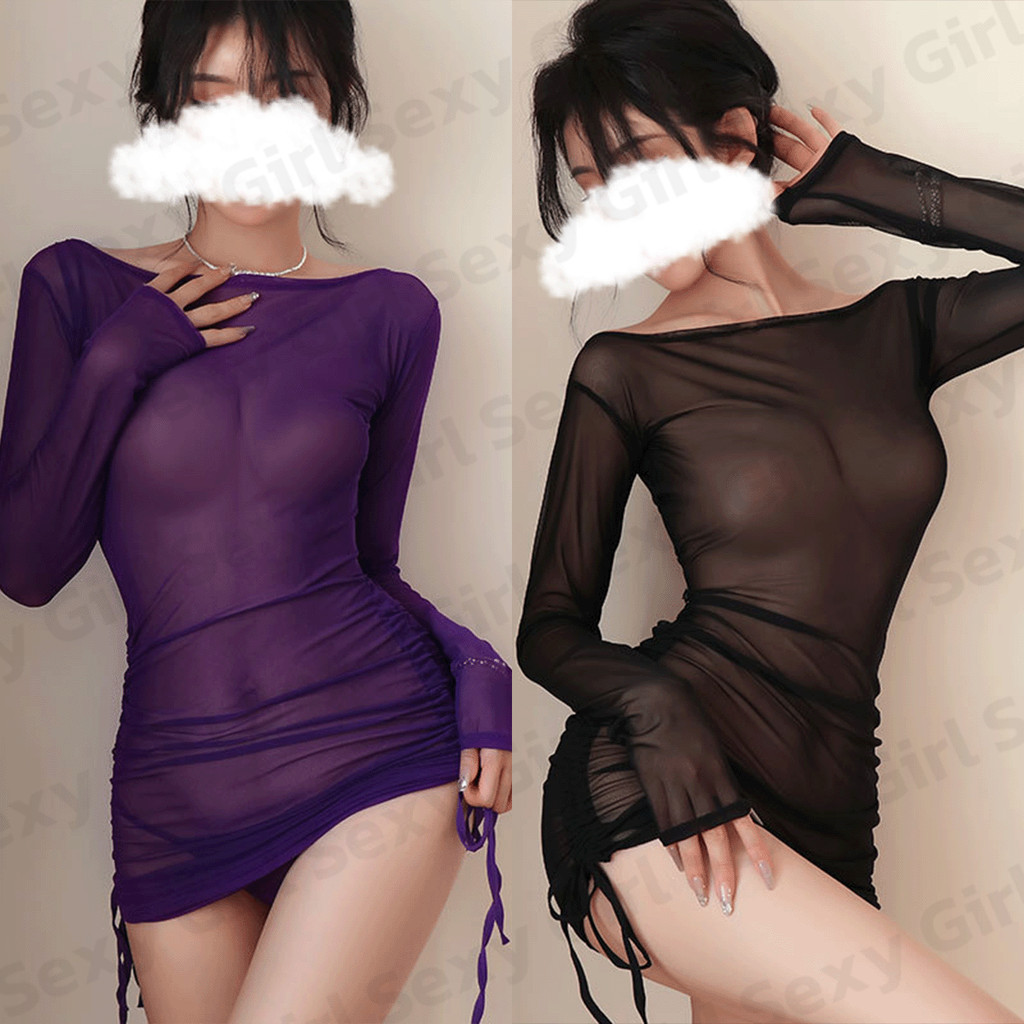 ชุดซีทรู แขนยาว ชุดนอนไม่ได้นอนแบบเซ็กซี่ งานซีทรู เปิดไหล่ ผ้านิ่ม ใส่สบาย ไม่คัน