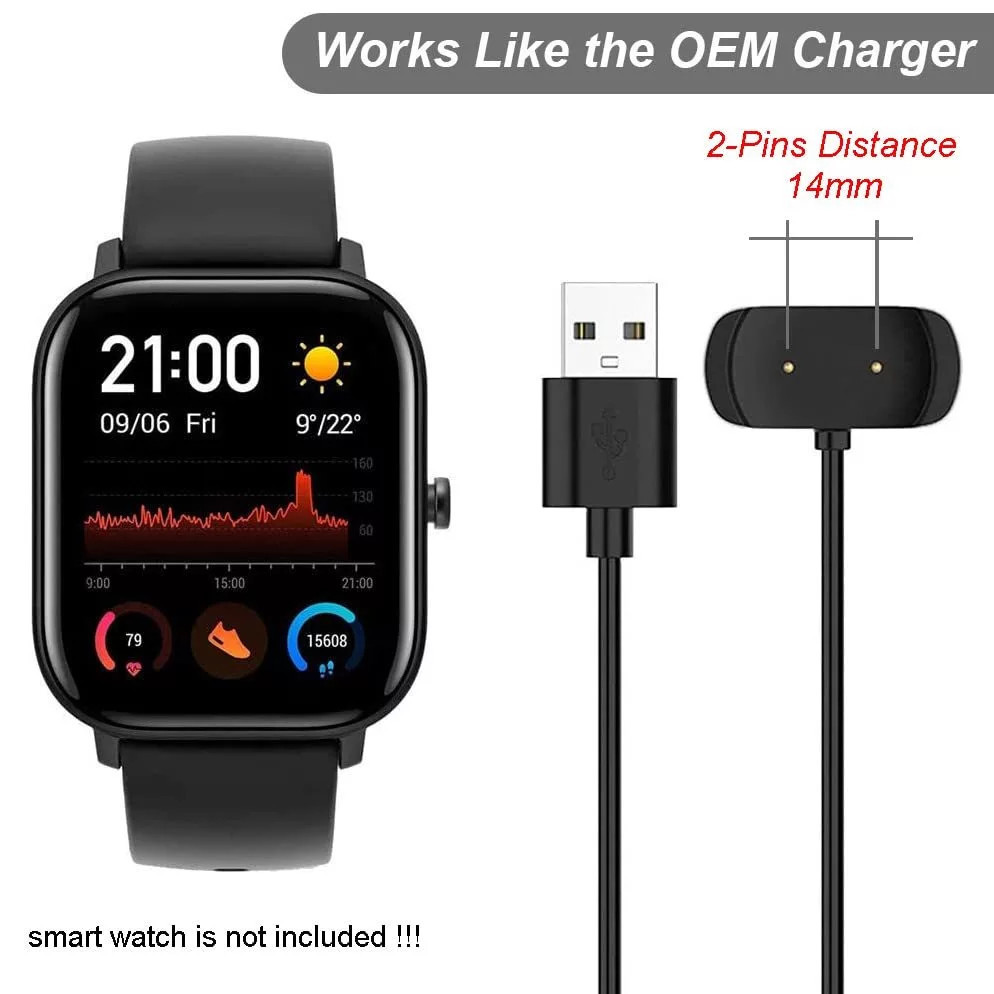เหมาะสำหรับ Amazfit Bip 3 / Bip 3 Pro / GTS 4 Mini / Bip U Pro / GTS 2 / GTR 2 / GTS2 Mini / GTS 2e / T-Rex Pro สายชาร์จ