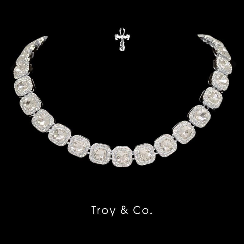 Square Tennis Chain เพชร CZ  ทรงเหลี่ยม iced out สร้อยคอคิวบันหน้าไบรท์ ลุคจัด TDN010 Troy & Co.