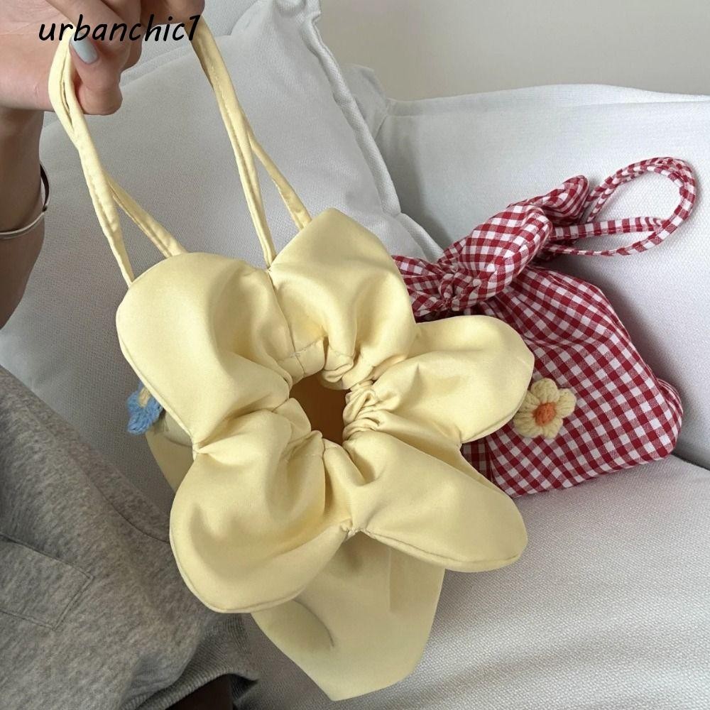 URBANCHIC กระเป๋าหูรูดลายสก๊อต, กระเป๋าถือดอกไม้พิมพ์สไตล์เกาหลี, ลําลองน่ารักแบบพกพาความจุขนาดใหญ่กระเป๋าสะพายข้างขนาดเล็กนักเรียน