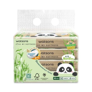 Watsons วัตสัน กระดาษทิชชูเช็ดหน้า (ทราเวล) Panda 3ชั้น 50แผ่น x 4ซอง.
