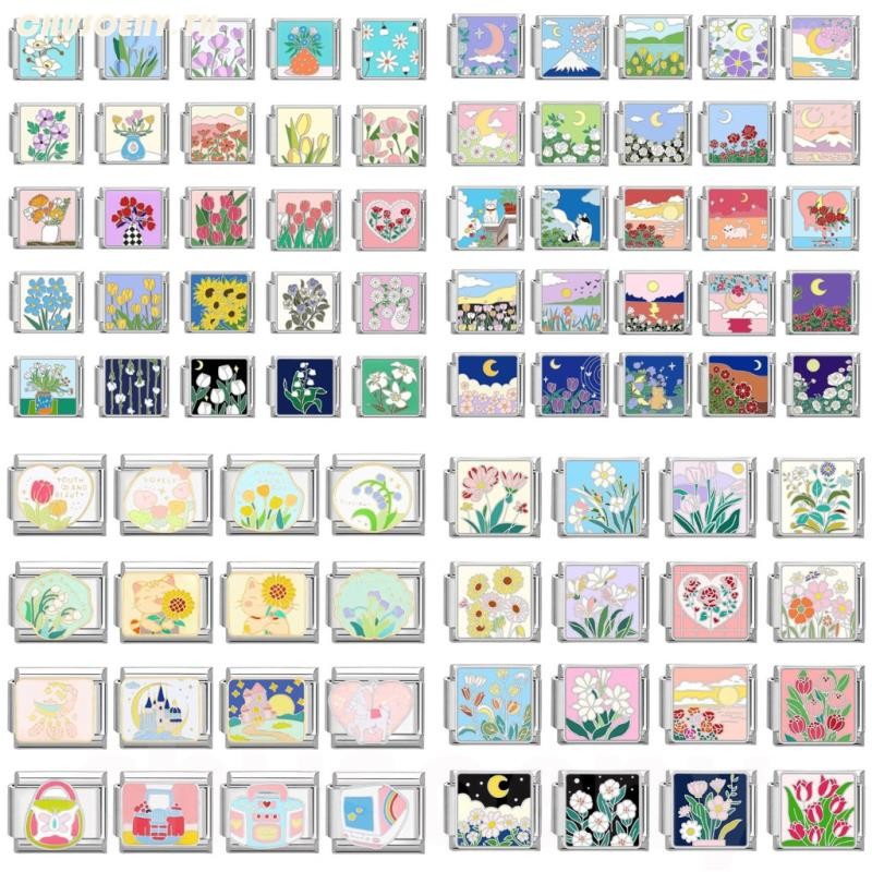 ดอกไม้เงินอิตาเลี่ยน Links Fit 9 มม.สร้อยข้อมือ DIY Love ดอกไม้ผีเสื้อ Charm สร้อยข้อมือ Link อุปกรณ์เสริม Retro โมดูลสร้อยข้อมืออุปกรณ์เสริม