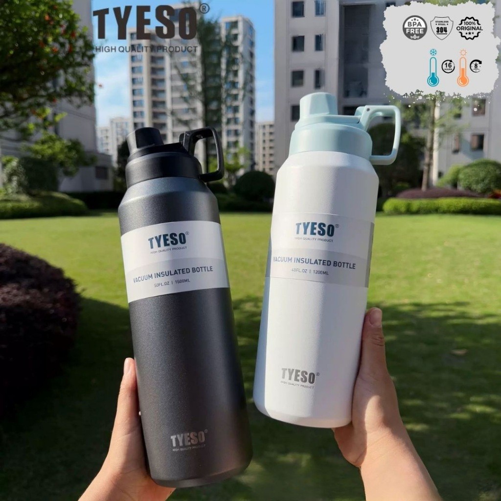 TYESO กระบอกนน้ำSUS304 ใส่เครื่องดื่มได้ร้อน&เย็น ขนาด 750ml 900ml 1200ml 1500ml เก็บอุณหภูมิได้ยาวนาน