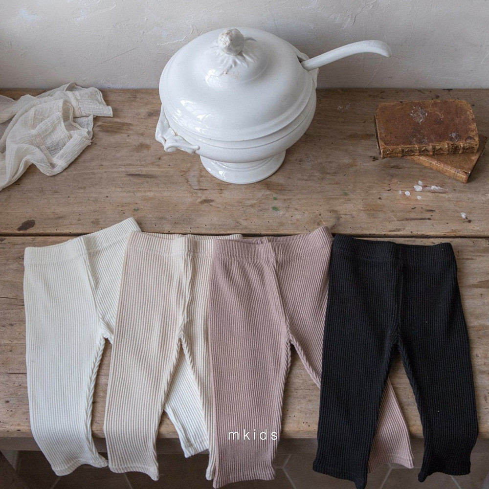 กางเกงเด็กสไตล์เกาหลีฤดูใบไม้ผลิฤดูใบไม้ร่วง - เลกกิ้งยืดสีพื้นแบบยูนิเซ็กซ์ - ก