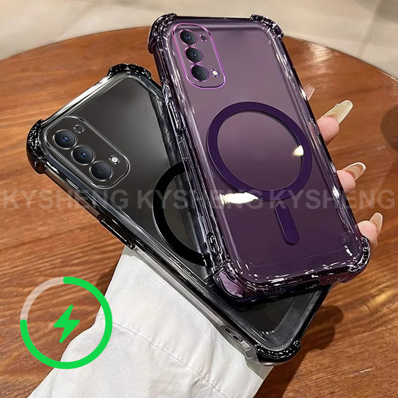 เคสสําหรับ OPPO Reno 4 5k เคสโทรศัพท์ TPU ชาร์จแม่เหล็กสี่มุมป้องกันการตกเปลือกนิ่มโปร่งใส WBQ