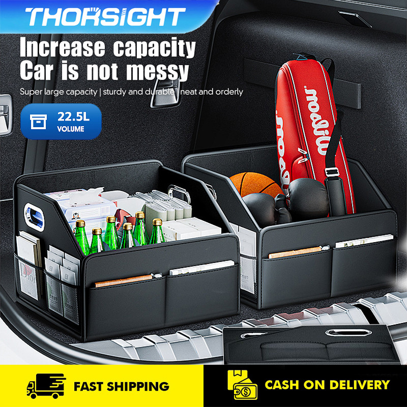 กล่องเก็บของในรถ กระเป๋าเก็บของท้ายรถ22.5หนังรถ Trunk กล่องเก็บที่ถอดออกได้รถพร้อมกระเป๋าขนาดใหญ่ความจุกระเป๋าสําหรับ