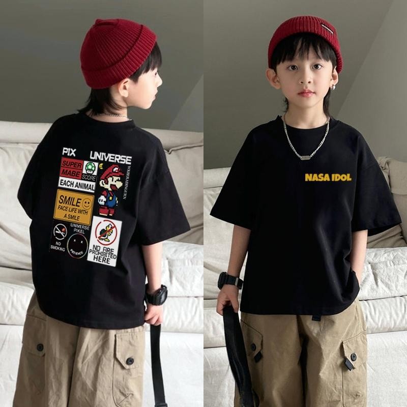 (ผ้าฝ้าย 100%) 2026 COD  เสื้อยืดเด็ก พิมพ์ลายการ์ตูนน่ารัก เสื้อยืดคอกลม เหมาะสำหรับเด็กอายุ 6-13 ปี Cotton 100 % K056