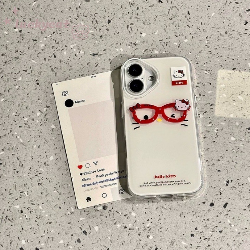 ใช้งานร่วมกับ iPhone 17 16 15 14 13 12 11 Pro Max X Xr Xs Max 7 8 Plus SE2020 เคสโทรศัพท์ Ins น่ารักสีแดงตา Cat + ขาตั้งคู่นุ่มปกหลัง