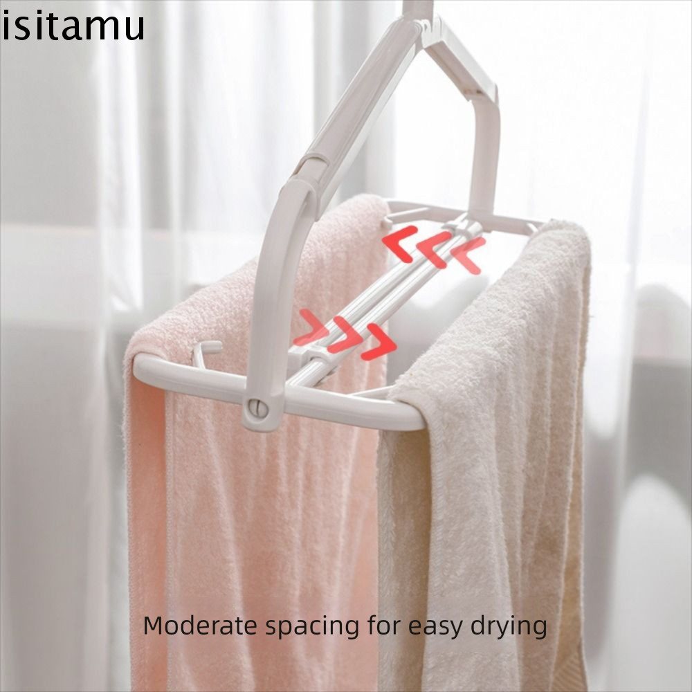 ISITAFT ราวตากผ้าแบบยืดได้,หนาขยายรองรับไม้แขวนเสื้อพับหมุน,ประหยัดพื้นที่ขยายกับกันลมหนีบผ้าขนหนูอาบน้ําเก็บแขวนตู้เสื้อผ้าผู้จั