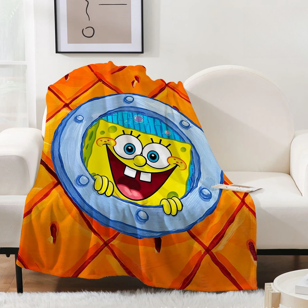 Go-SpongeBob ผ้าห่มพิมพ์ลายการ์ตูนนุ่มสบาย Flannel โยนผ้าห่มบ้านเตียงโซฟาเด็กน่ารักของขวัญวันเกิด