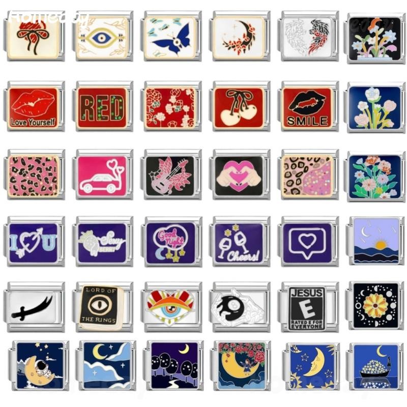 ยอดนิยม Love Rose Moom Eye ดอกไม้อิตาเลี่ยน Charm Links Fit 9 มม.สร้อยข้อมือสแตนเลสทําเครื่องประดับ