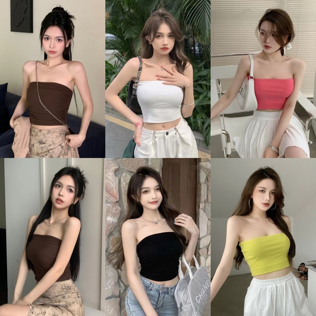 Bonnie เสื้อเกาะอก ผู้หญิง สีพื้น เซ็กซี่ ยืดพอดีตัว เกาหลีสไตล์ สีสันสดใส เเฟชั่น ผ้านิ่ม ใส่สบาย