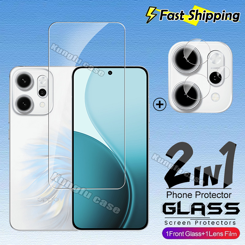2in1 สําหรับ OPPO Reno 14 13 Pro F OPPOReno14Pro Reno14 5G 4G ป้องกันหน้าจอกระจกนิรภัยลายนิ้วมือปลดล็อคโปร่งใส HD Clear Coverage เลนส์กล้องป้องกันฟิล์ม