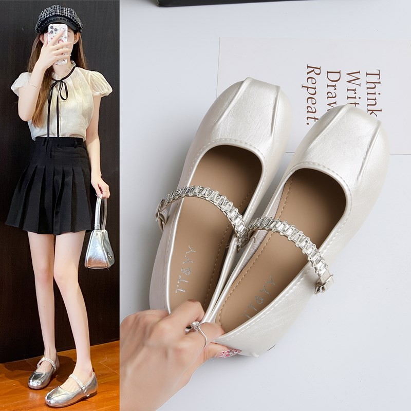 Mary Jane Single Shoe One Button Small Fragrant French Versatile Bean Shoes