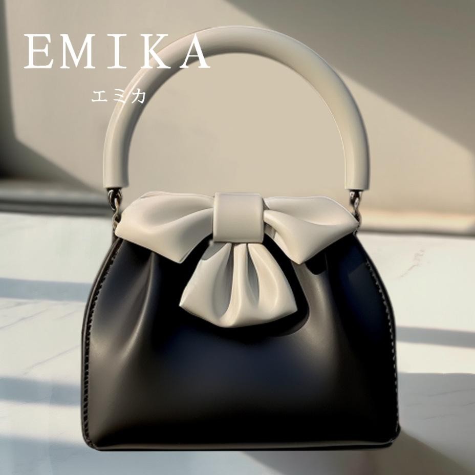 EMIKA กระเป๋าทรงสี่เหลี่ยมเล็ก กระเป๋าถือผูกโบว์ กระเป๋าถือสีดำ  กระเป๋าสวาหวาน กระเป๋าผูกโบว์น่ารัก