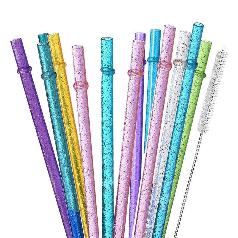 12 Pack Reusable Plastic Glitter Straws for 16/20/30/40OZ Stanley Cup Accessories, Half Gallon Jug, 