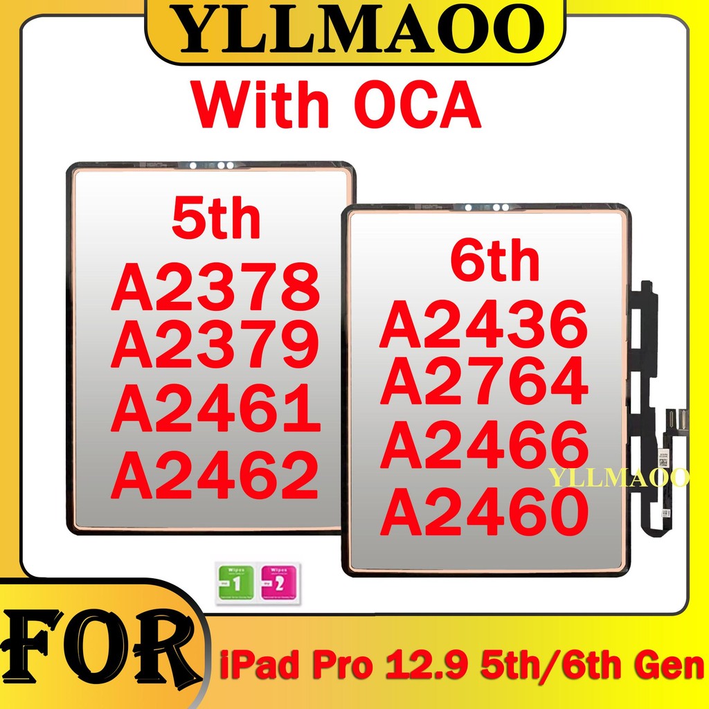 พร้อม OCA หน้าจอสัมผัสสําหรับ iPad Pro 12.9 5th 6th GEN เซ็นเซอร์กระจกด้านนอกสําหรับ A2378 A2379 A24