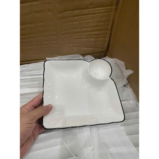 Bát Đĩa Sứ , đũa BT Cao Cấp Trắng Viền Đen Men siêu đẹp men trắng bóng