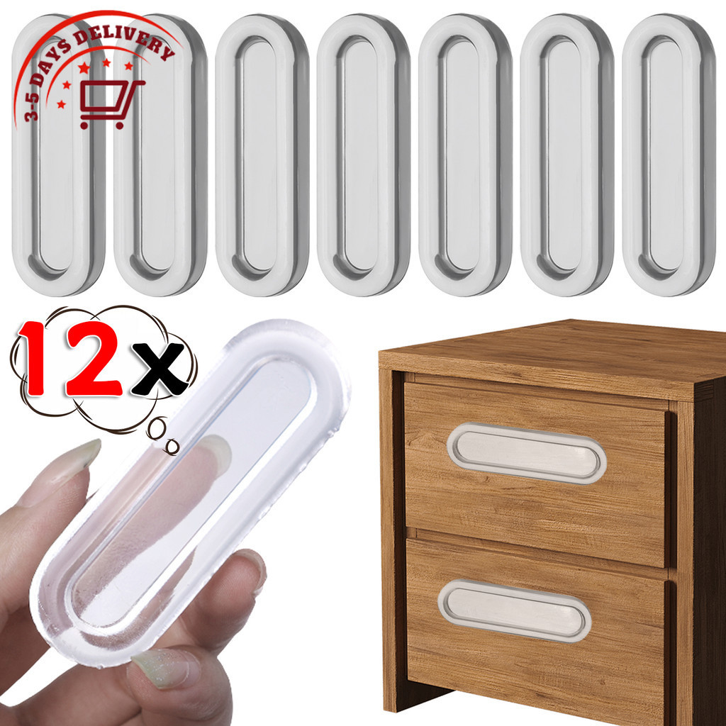 [จัดส่ง 3-5 วัน]มือจับประตูบานเลื่อนกาวในตัว 4/8/12 ชิ้นโปร่งใสนุ่ม ปู่ จับสําหรับประตูกระจก/ลิ้นชักตู้ไม่มีการเจาะติดตั้ง