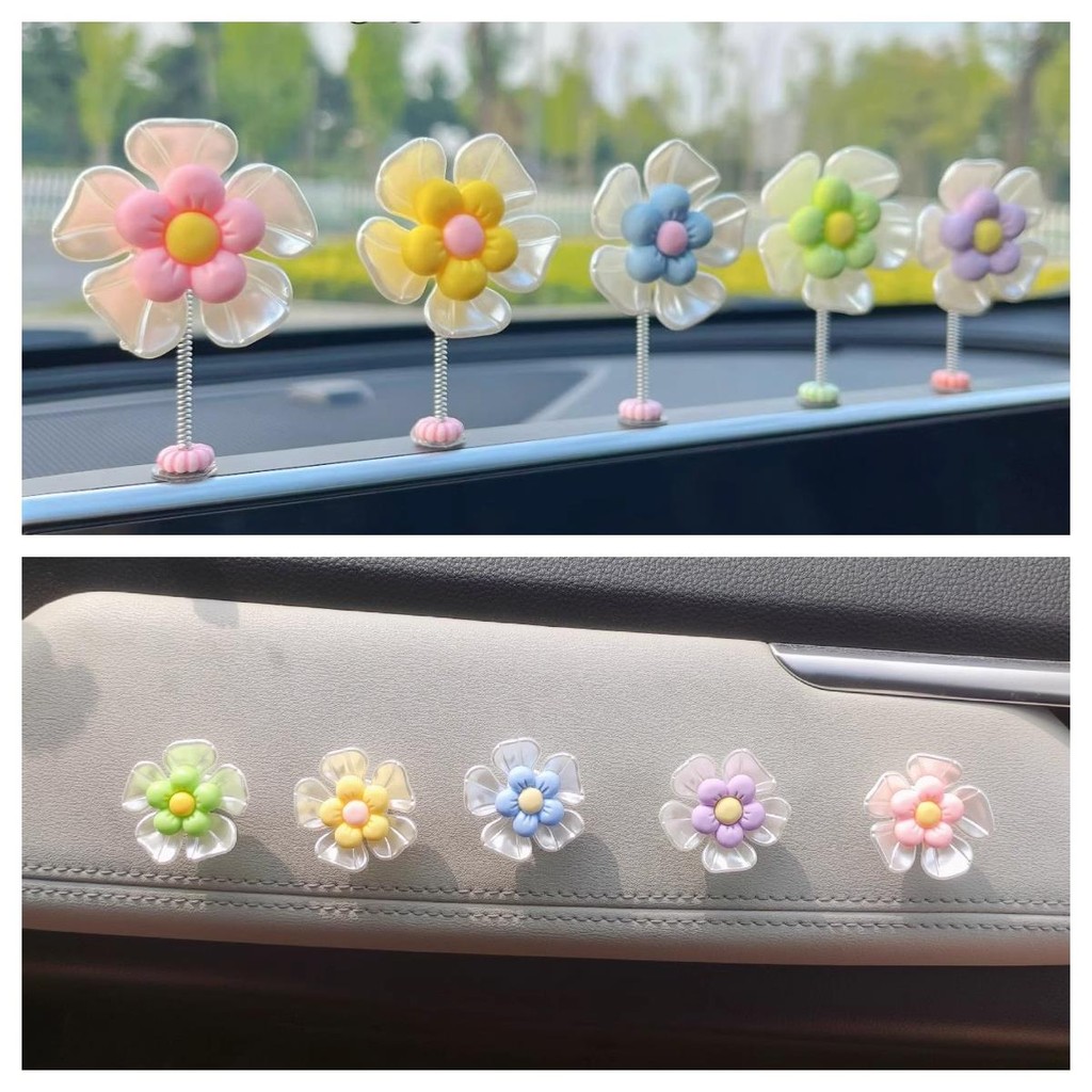 5ชิ้นอุปกรณ์รถยนต์ดอกเบญจมาศรถเต้นรําของเล่นลูกอมสีการ์ตูนสั่นเครื่องประดับดอกไม้เรซิ่นรถแดชบอร์ดตกแต่ง - รูปที่ 2