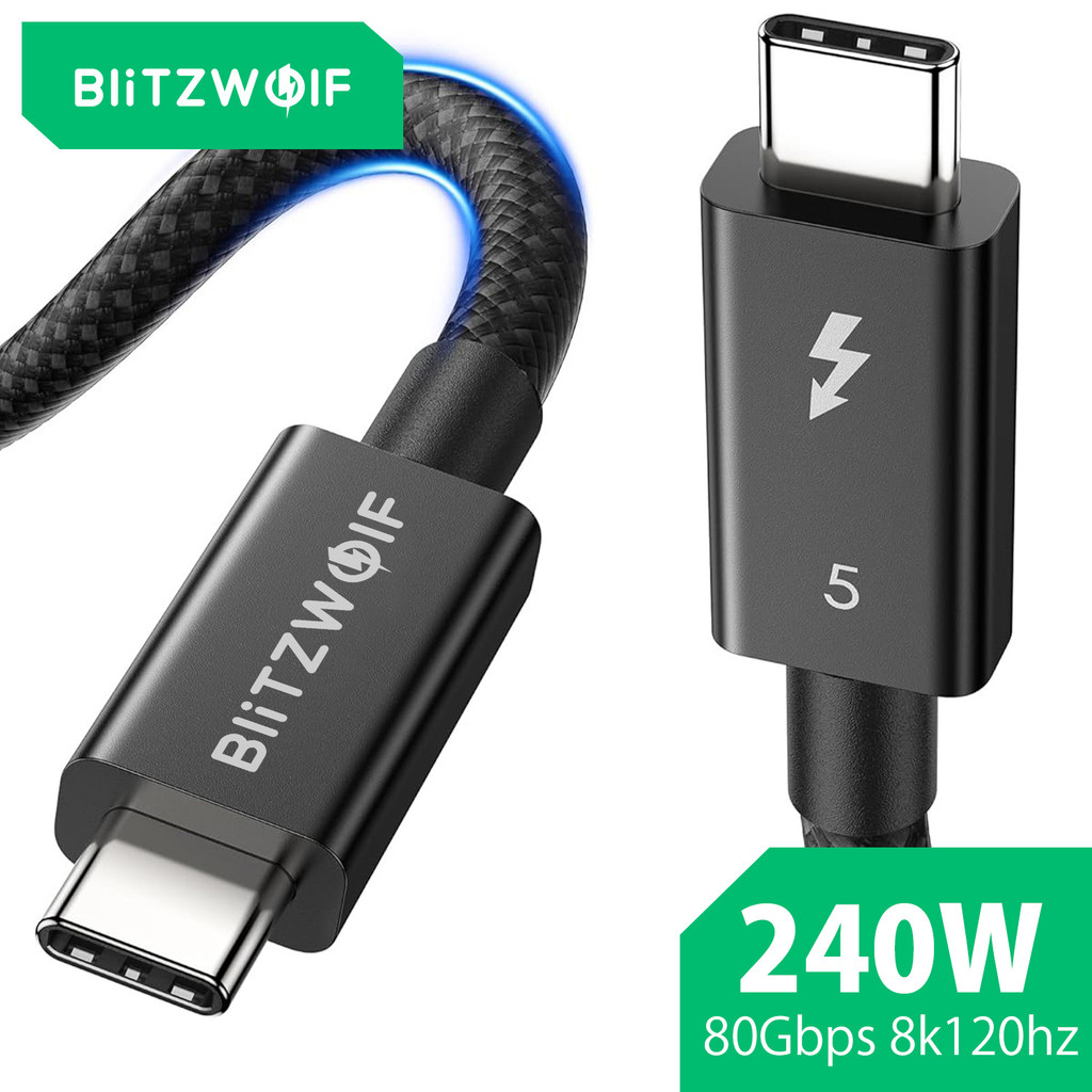 BlitzWolf® BW-HDC8 Thunderbolt5 สาย 240W Fast Charging สูงสุด 120Gbps แบนด์วิดท์สําหรับ 16K Dual 8K/