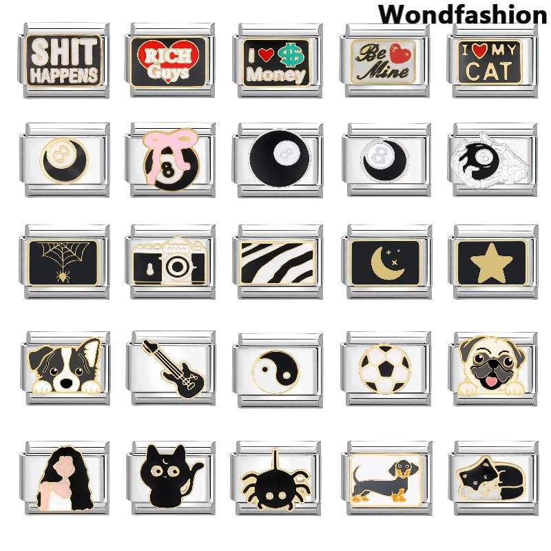 ร้อน100รูปแบบองค์ประกอบสีดําสร้อยข้อมือเสน่ห์อิตาลีพอดี9มิลลิเมตรสร้อยข้อมือสแตนเลส ทําเอง เครื่องประดับทําอุปกรณ์ย้อนยุคบุคลิกภาพโมดูลสร้อยข้อ