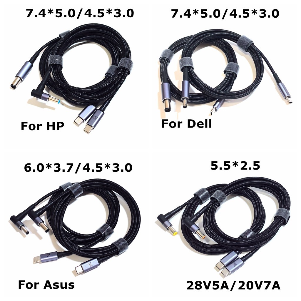 140W USB-C PD Type-C ถึง DC Jack Adapter 6.0*3.7 4.5*3.0 7.4*5.0 5.5*2.5 สายชาร์จสําหรับ Asus/HP Gam